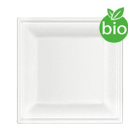 12 Assiettes Carrées Biodégradables Fibre de Canne 20 cm