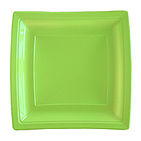 Grandes Assiettes Plastiques Carrées Luxe Vert Anis x10