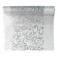 Chemin de Table Organza Arabesques Blanc Argent