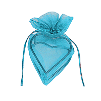 Contenant Coeur Organdi Armuré Métal Turquoise x1