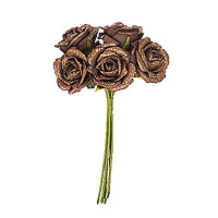 5 Roses Pailletées sur Tige Chocolat